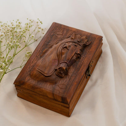 Engraved Horse Jewelry Box: Rosewood Equestrian Gift