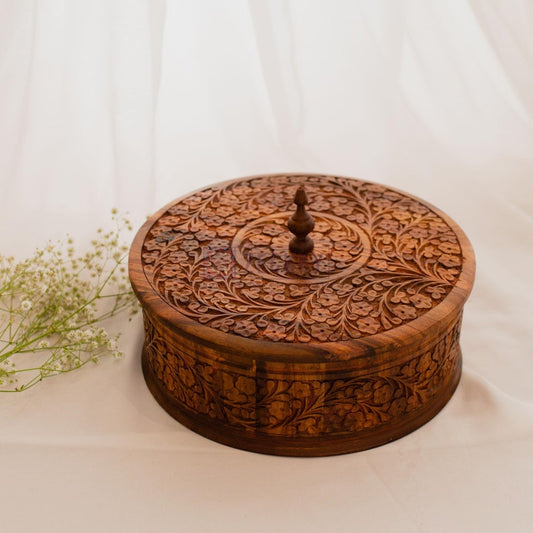 Wooden Hotpot, Heat Retaining Roti Box Indian Cookware, Indian Decor Chapati Box, Roti Warmer Indian Food Storage Container - Zeckky
