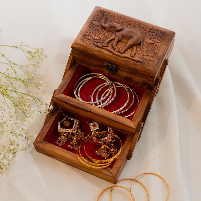 Elephant Layered Jewelry Box, Engraved Jewellery Box, Bridesmaid Gift, Birthday Gift, Bridal Party Gifts, Gift for her