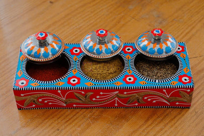 Rosewood Masala Box: Chamakpatti Truck Art Spice Organizer