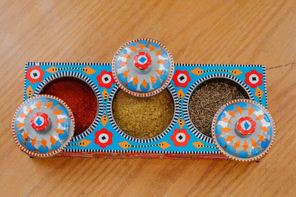 Rosewood Masala Box: Chamakpatti Truck Art Spice Organizer