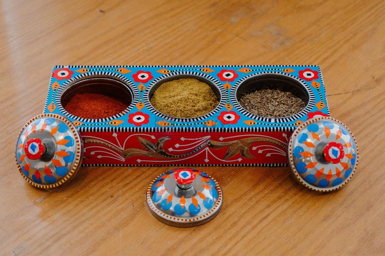 Rosewood Masala Box: Chamakpatti Truck Art Spice Organizer