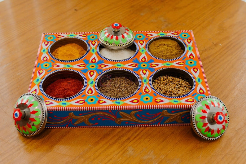 Traditional Spice Box, Indian Masala Box, Spices Organizer Box, Indian Kitchen Decor Masala Organizer, Cooking Lover Gift