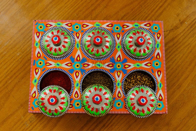 Traditional Spice Box, Indian Masala Box, Spices Organizer Box, Indian Kitchen Decor Masala Organizer, Cooking Lover Gift