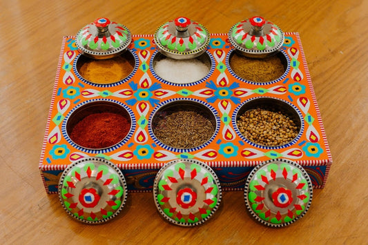 Traditional Spice Box, Indian Masala Box, Spices Organizer Box, Indian Kitchen Decor Masala Organizer, Cooking Lover Gift