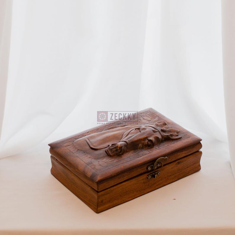 Engraved Horse Jewelry Box: Rosewood Equestrian Gift