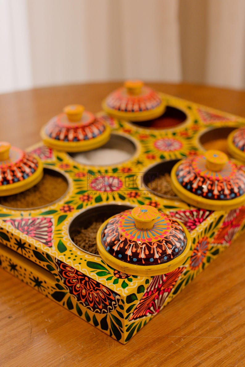 Pakistani Truck Art Masala Box: Rosewood Spice & Dry Fruit Organizer
