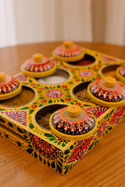Pakistani Truck Art Masala Box: Rosewood Spice & Dry Fruit Organizer