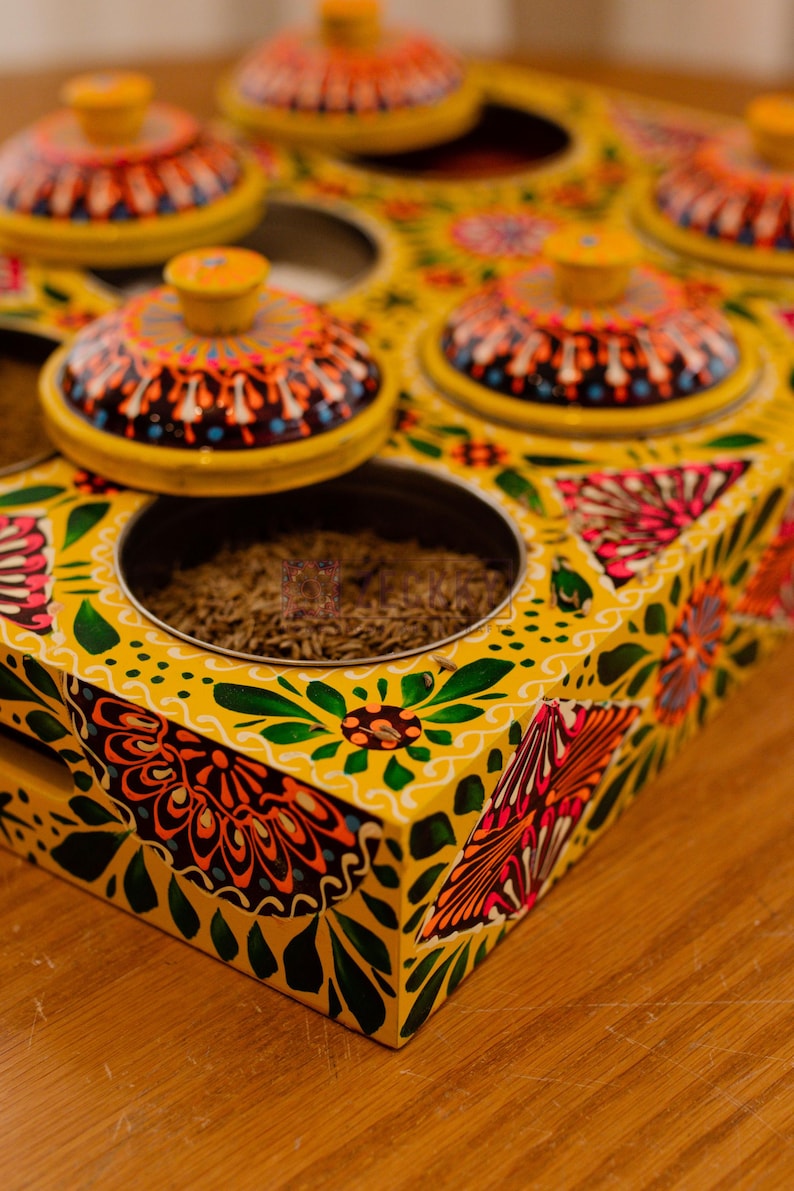 Pakistani Truck Art Masala Box: Rosewood Spice & Dry Fruit Organizer