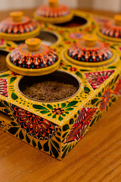 Pakistani Truck Art Masala Box: Rosewood Spice & Dry Fruit Organizer