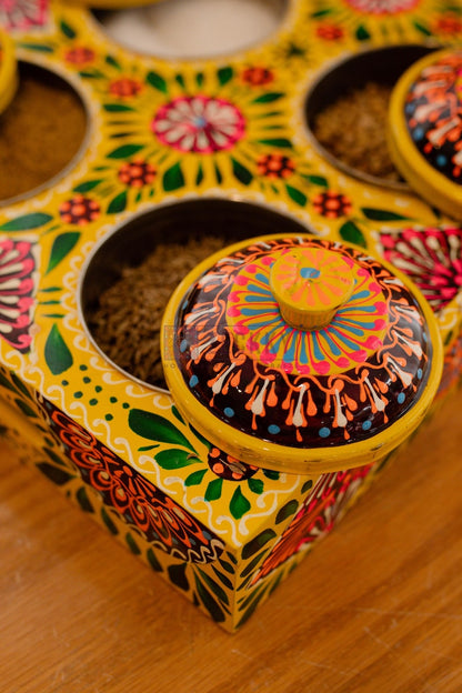 Pakistani Truck Art Masala Box: Rosewood Spice & Dry Fruit Organizer