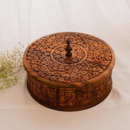Wooden Hotpot, Heat Retaining Roti Box Indian Cookware, Indian Decor Chapati Box, Roti Warmer Indian Food Storage Container - Zeckky