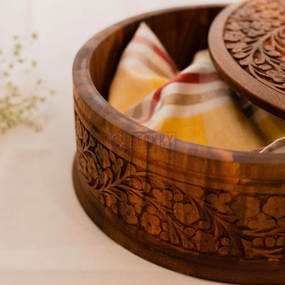 Wooden Hotpot, Heat Retaining Roti Box Indian Cookware, Indian Decor Chapati Box, Roti Warmer Indian Food Storage Container - Zeckky