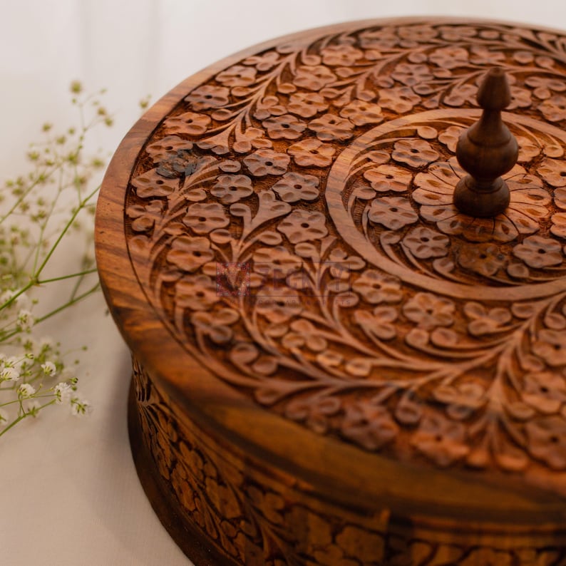 Wooden Hotpot, Heat Retaining Roti Box Indian Cookware, Indian Decor Chapati Box, Roti Warmer Indian Food Storage Container - Zeckky