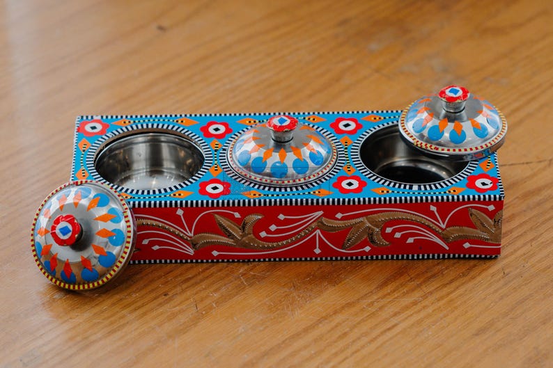Rosewood Masala Box: Chamakpatti Truck Art Spice Organizer
