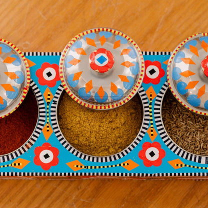 Rosewood Masala Box: Chamakpatti Truck Art Spice Organizer
