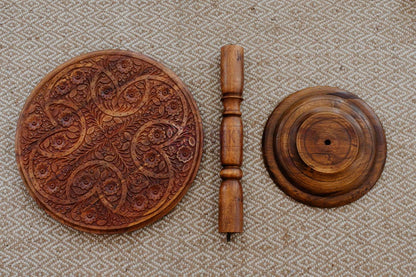 Round Side Table, Small End Tables for Living Room, Live Edge Table Farmhouse Decor, Engraved Wooden Folding Table, New House Gift