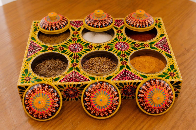 Pakistani Truck Art Masala Box: Rosewood Spice & Dry Fruit Organizer