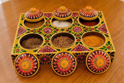 Pakistani Truck Art Masala Box: Rosewood Spice & Dry Fruit Organizer