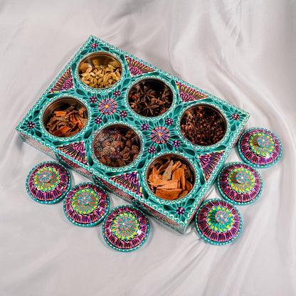 Pakistani Truck Art Masala Box: Rosewood Spice & Dry Fruit Organizer