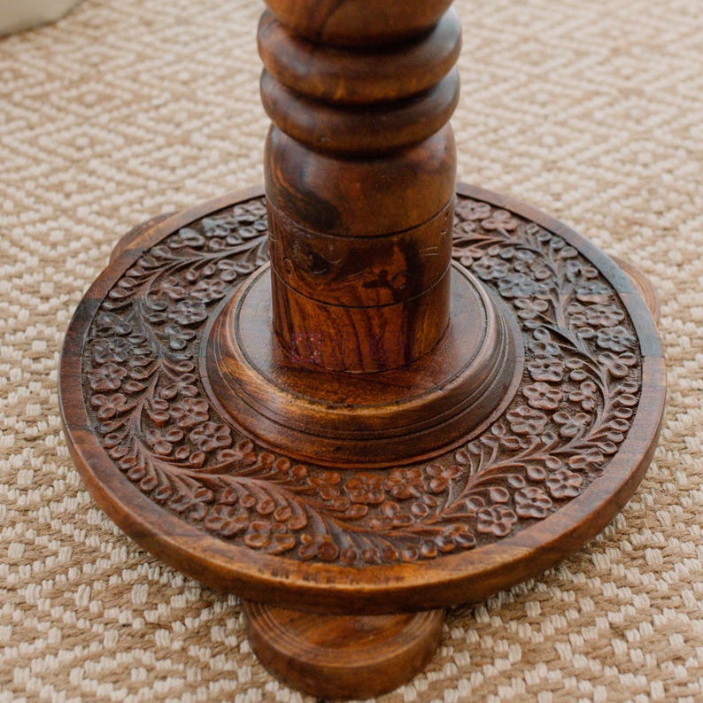 Wooden Round Shaped End Table Modern Sofa Side Table Rustic Home Decor Coffee Table Handmade Nightstand Laptop Stand