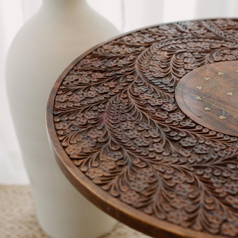 Wooden Round Shaped End Table Modern Sofa Side Table Rustic Home Decor Coffee Table Handmade Nightstand Laptop Stand