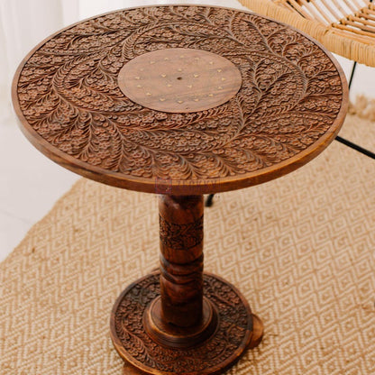 Wooden Round Shaped End Table Modern Sofa Side Table Rustic Home Decor Coffee Table Handmade Nightstand Laptop Stand