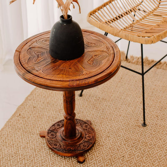 Handmade Rosewood Round Table: Mid-Century Modern Bedside Nightstand