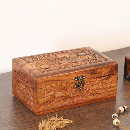 Zeckky Engraved Wood Jewelry Organizer Large Capacity Vintage Storage Box for Women's Jewellery Collection Wooden Jewelry Box Best Gifts