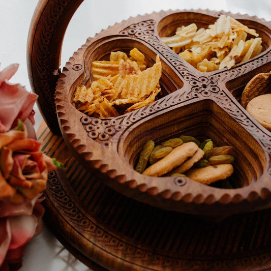 Handmade Wooden Fruit Basket with Handle: Carved Folding Bowl