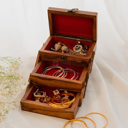 Handmade Rosewood Tiered Jewelry Box: Horse Decor, Velvet Lined