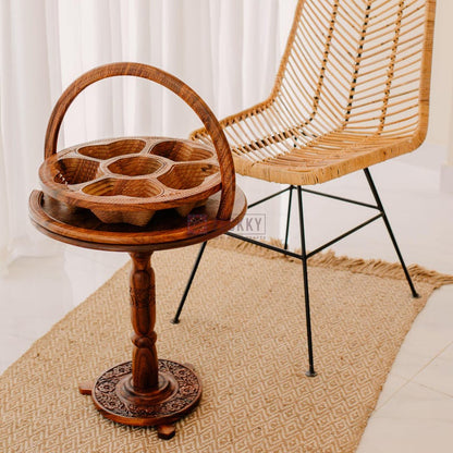 Handmade Rosewood Round Table: Mid-Century Modern Bedside Nightstand