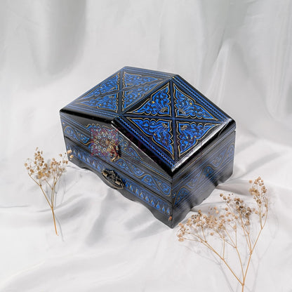 Large Wooden Makeup & Jewelry Box with Drawer Hand-Painted Vanity Organizer Cosmetic and Toiletry Storage Gift for Wife or Girlfriend