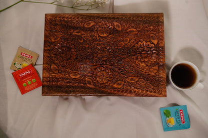 Handmade Wooden Tea Box 6 Slot Tea Bag Organizer Unique 5th or 7th Anniversary Gift for Husband or Wife