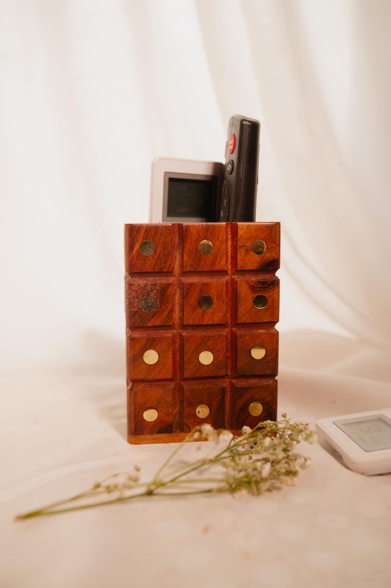 Wooden Remote Control Holder – Handcrafted Rosewood Organizer Box | Rustic TV Remote Stand for Living Room, Bedroom, or Office Use