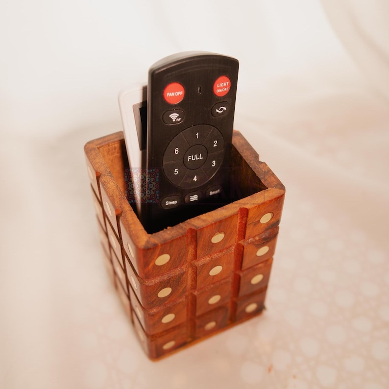 Wooden Remote Control Holder – Handcrafted Rosewood Organizer Box | Rustic TV Remote Stand for Living Room, Bedroom, or Office Use