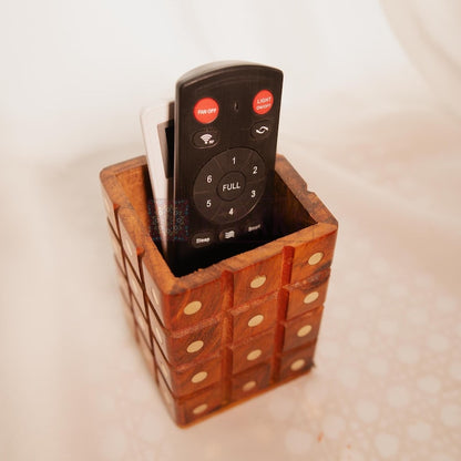 Wooden Remote Control Holder – Handcrafted Rosewood Organizer Box | Rustic TV Remote Stand for Living Room, Bedroom, or Office Use