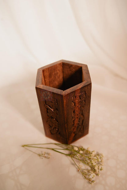 Teacher Desk Organizer – Handmade Carved Pencil & Pen Holder – Rustic Office Decor – Unique Teacher Appreciation Gift