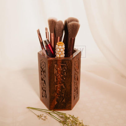 Teacher Desk Organizer – Handmade Carved Pencil & Pen Holder – Rustic Office Decor – Unique Teacher Appreciation Gift