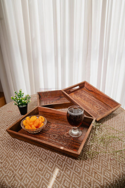 Handmade Wood Serving Tray: Carved Ottoman Tray, Coffee Table Decor