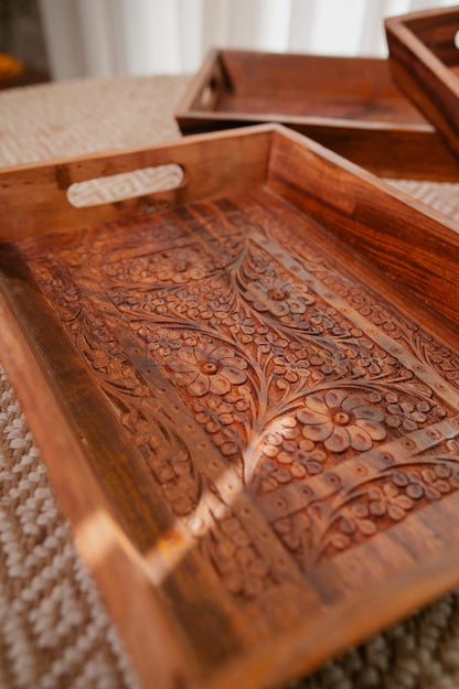 Handmade Wood Serving Tray: Carved Ottoman Tray, Coffee Table Decor