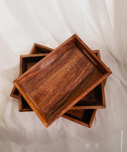 Handmade Wood Serving Tray: Carved Ottoman Tray, Coffee Table Decor