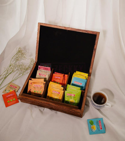 Rustic Tea Bag Holder with Secret Lock – Wooden Tea Organizer Gift for Mom or Grandma