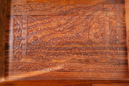 Handmade Rectangular Wood Ottoman Tray: Carved Coffee Table Tea Platter