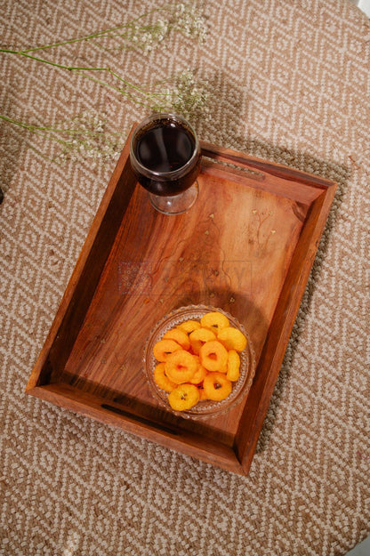 Handmade Rosewood Serving Tray with Brass Inlay - Rustic Farmhouse Decor
