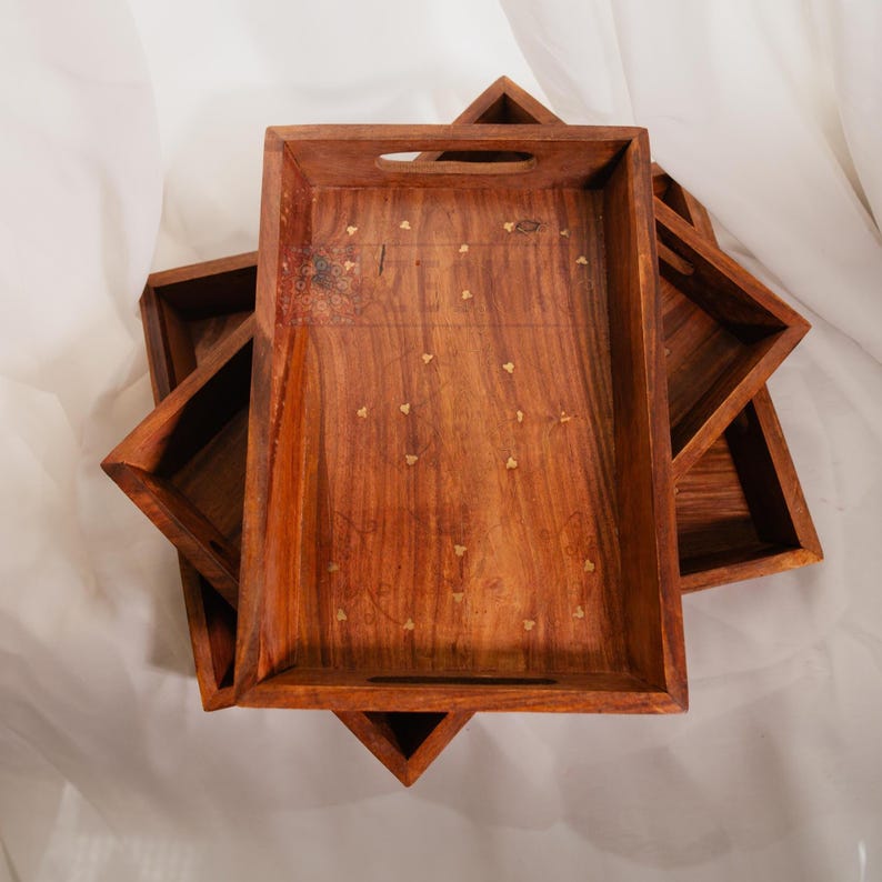 Handmade Rosewood Serving Tray with Brass Inlay - Rustic Farmhouse Decor