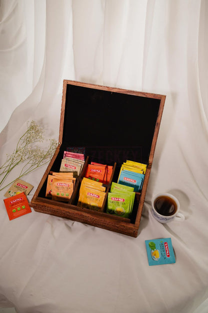 Handmade Wooden Tea Box 6 Slot Tea Bag Organizer Unique 5th or 7th Anniversary Gift for Husband or Wife
