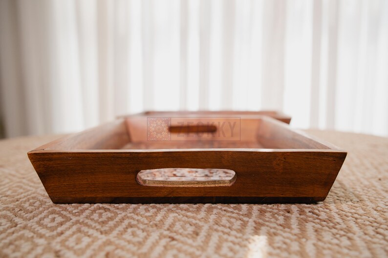 Handmade Wood Serving Tray: Carved Ottoman Tray, Coffee Table Decor