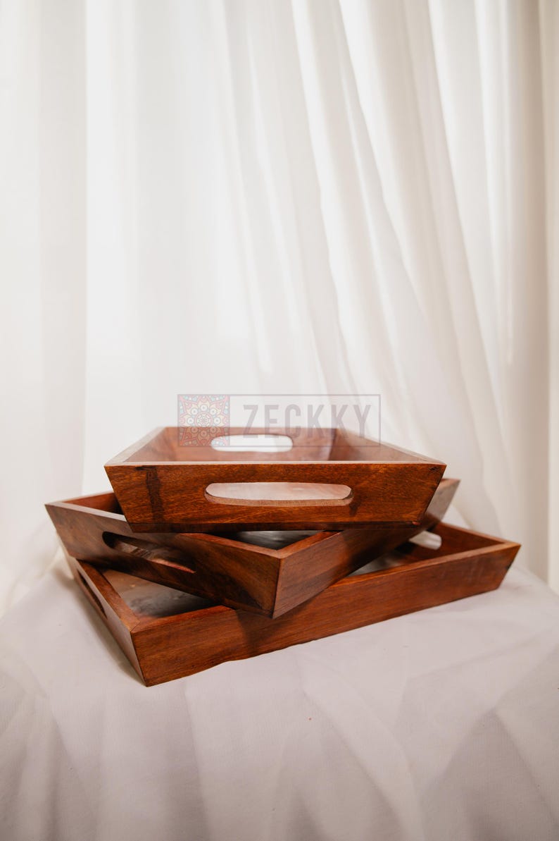 Handmade Rosewood Serving Tray with Brass Inlay - Rustic Farmhouse Decor
