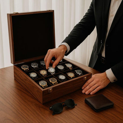 Watch Box for Men Personalized 15 Slot Wooden Watch Organizer Engraved Gift for Husband Dad Son Christmas Anniversary Graduation Present